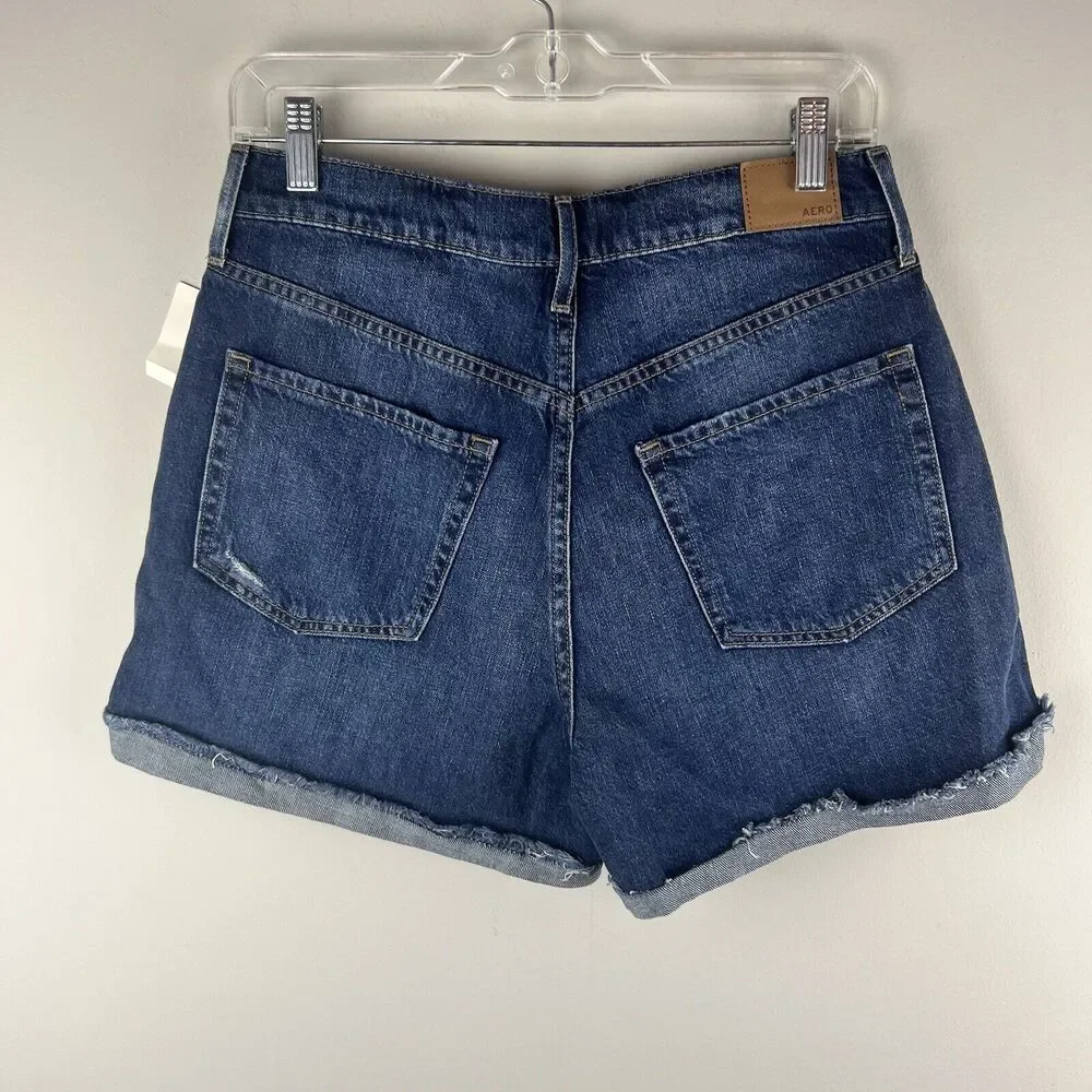 AERO Women's Jean Shorts High-rise Curvy Mom Short Size 8 Blue Denim Jean NEW - Picture 7 of 9